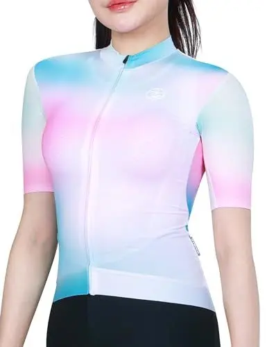 Produktbild: INBIKE Fahrradbekleidung Damen Radtrikot Kurzarm Sommer Fahrradtrikot Kurz Trikots Fahrrad Rennrad Shirt Radsport-Bekleidung Bunt Pink S