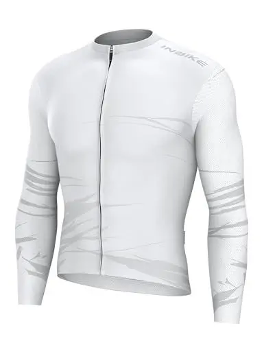Produktbild: INBIKE Fahrradbekleidung Herren Radtrikot Langarm Sommer Fahrradtrikot Lang Shirt Fahrrad Rennrad Trikot Herbst Radsport-Bekleidung Atmungsaktiv Leicht Bunt Weiß L