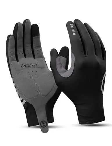 Produktbild: INBIKE Fahrradhandschuhe Herren Damen Lang Sommer Atmungsaktiv Radhandschuhe MTB Handschuhe Langfinger Reflektierende Anti-Rutsch für Radfahren Rennrad Sport Schwarz XL