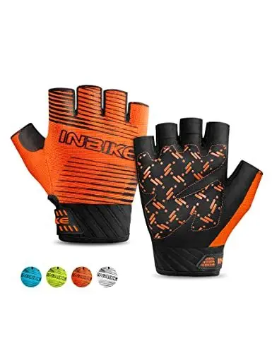 Produktbild: INBIKE Fahrradhandschuhe MTB Halbfinger Stoßdämpfung Sommer Atmungsaktiv rutschfest und für Mountainbike Fitness Handschuhe Herren Damen,(Orange,L)