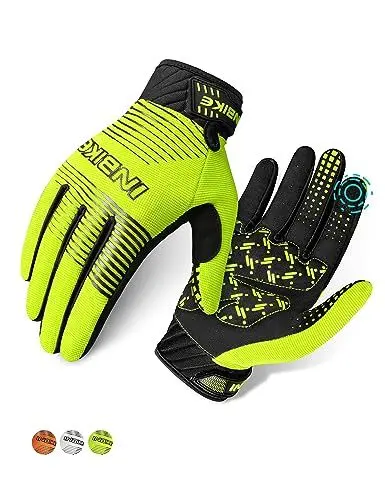 Produktbild: INBIKE Fahrradhandschuhe MTB Handschuhe Laufhandschuhe Atmungsaktiv Touchscreen rutschfest Stoßdämpfende Langfinger für Mountainbike Downhill Radsport Herren Damen,Grün,L