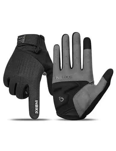 Produktbild: INBIKE Fahrradhandschuhe MTB Moutainbike Handschuhe Langfinger Herren Touchscreen rutschfest Stoßfest Elastisch Reflektierend Atmungsaktiv Radsport Multifunkton IHC406 Schwarz L