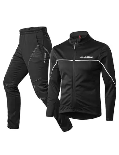 Produktbild: INBIKE Fahrradjacke+Hose Herren Softshelljacke Laucfhose lang Warm Winter Winddicht Wasserdicht Multifunktional Set Schwarz,M