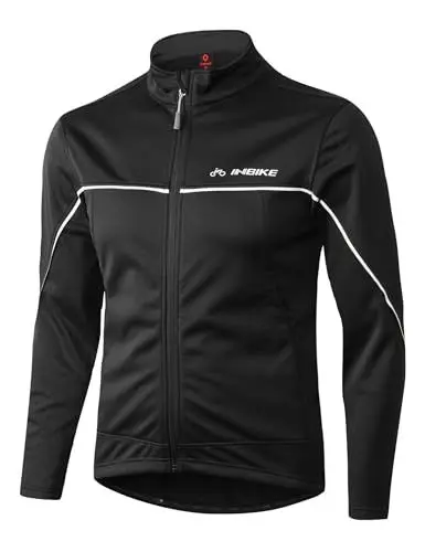 Produktbild: INBIKE Fahrradjacke Herren Winter Thermo Radjacke Laufjacke Atmungsaktiv Winddicht Wasserabweisend Reflektierend Warm Herbst für Radfahren Joggen Laufen Schwarz M