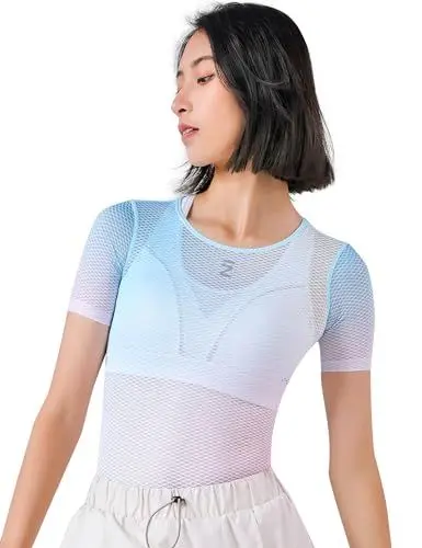 Produktbild: INBIKE Fahrradtrikot Radtrikot Rennrad Trikot Funktionsunterhemd Sportshirts Damen Kurzarm Fahrradbekleidung Sommer Atmungsaktiv Feuchtigkeitstransport Schnell Trocknend Blau M/L