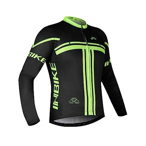 Produktbild: INBIKE Radtrikot Herren Damen Langarm Fahrradtrikot Jersey Funktionsshirt Elastische Atmungsaktive Schnell Trocknen Stoff Fahrradbekleitung für Radsport Outdoor Sport(Schwarz&Grün XXXL)