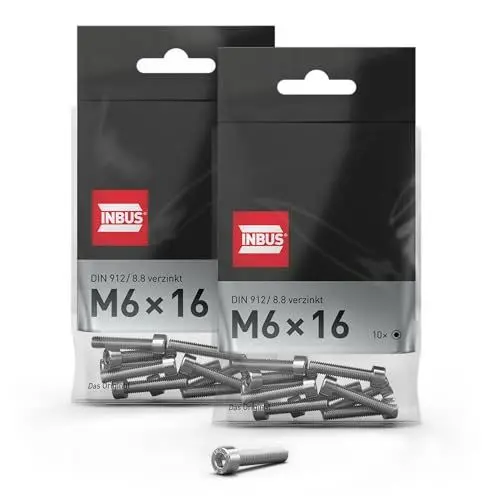 Produktbild: INBUS® Zylinderschrauben mit Innensechskant M 6 x 16 mm (DIN 912/ ISO 4762, 8.8 Verzinkt), 20 Stück — Das Original