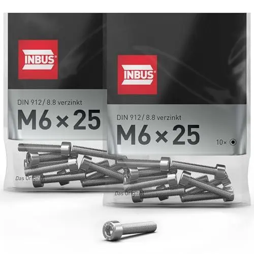 Produktbild: INBUS® Zylinderschrauben mit Innensechskant M 6 x 25 mm (DIN 912/ ISO 4762, 8.8 Verzinkt), 20 Stück — Das Original