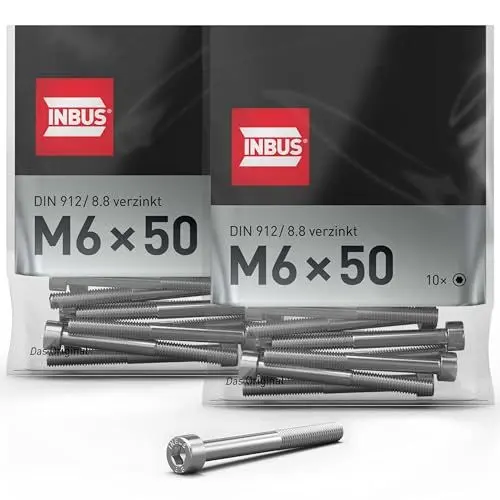Produktbild: INBUS® Zylinderschrauben mit Innensechskant M 6 x 50 mm (DIN 912/ ISO 4762, 8.8 Verzinkt), 20 Stück — Das Original