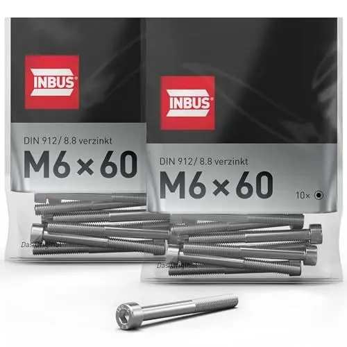 Produktbild: INBUS® Zylinderschrauben mit Innensechskant M 6 x 60 mm (DIN 912/ ISO 4762, 8.8 Verzinkt), 20 Stück — Das Original