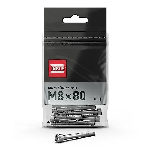 Produktbild: INBUS® Zylinderschrauben mit Innensechskant M 8 * 80mm (DIN 912/ ISO 4762, 8.8 Verzinkt), 10 Stück — Das Original