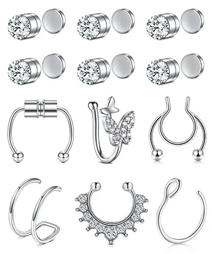 Produktbild: Incaton Fake Septum Piercing Nasenring Edelstahl Fake Nasenpiercing Non Piercing Septum Tragus Clip Fake Piercing Nase Ring Hoop