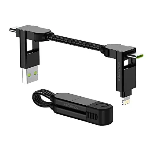 Produktbild: inCharge Rolling Square X Schlüsselanhänger mit USB-C-Kabel, Universal-Smartphone-Kabel, Geschenk für Männer, 6-in-1-Universalladegerät für Smartphones, tech Gadget, Schwarz, Lightning-Kabel 100W