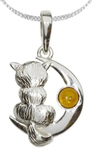 Produktbild: InCollections Damen- Halskette 925 Sterling Silber Bernstein inklusive Panzer 42 cm Katze 241A201402890