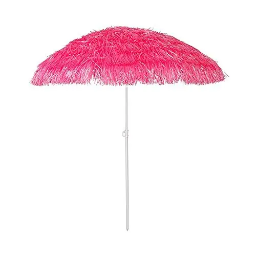 Produktbild: INDA-Exclusiv Hawaii Strandschirm Bastschirm Sonnenschirm Sonnenschutz Gartenschirm Sonnenschutz knickbar Polyester Pink Ø1,6m