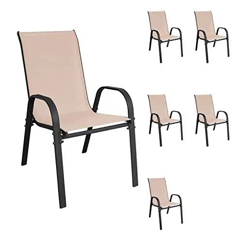 Produktbild: INDA-Exclusiv Stapelsessel Gartenstuhl Gartensessel stapelbar mit Textilenbespannung Balkonmöbel Gartenmöbel Terrassenmöbel Farbe Anthrazit - Beige, Mengen:6 Stück