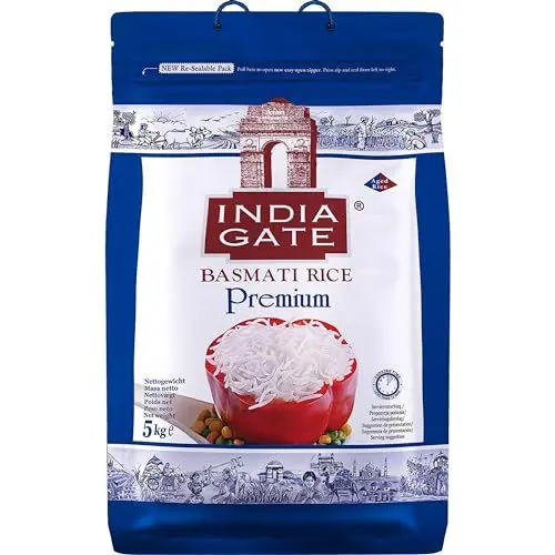 Produktbild: INDIA GATE Premium Basmati Reis – Feiner, aromatischer Langkornreis aus Indien, feines Langkorn (1 x 5 kg)