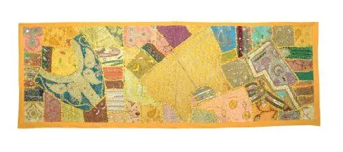 Produktbild: Indian Traditional Hanging Wall Tapestry with Zari, Embroidery & Old Sari Patchwork Figure Art, 20 X 60 Inches