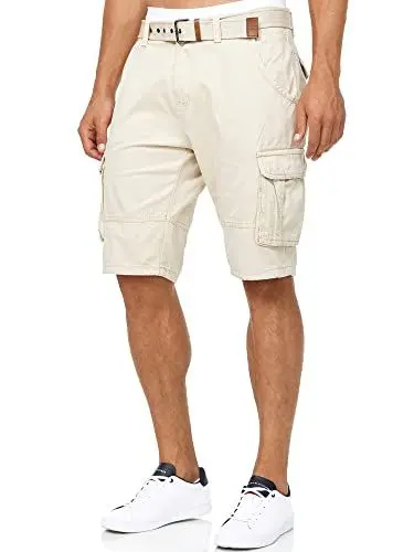 Produktbild: Indicode Herren Monroe Cargo Cargo-Shorts inkl. Gürtel | Bermuda Männer Sommerhose aus Baumwolle Fog L