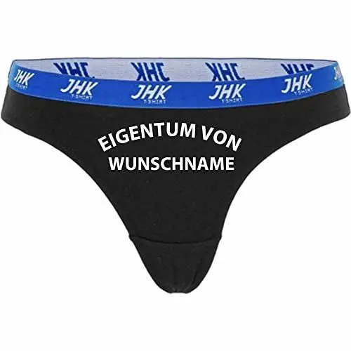 Produktbild: INDIGOS UG - Slip Damen Thong - schwarz - L - Eigentum von - bedruckt hinten - Wunschtext - personalisierte Geschenke - lustiges Motiv - Spruch - Damenunterwäsche - Unterhose personalisiert - Freizeit