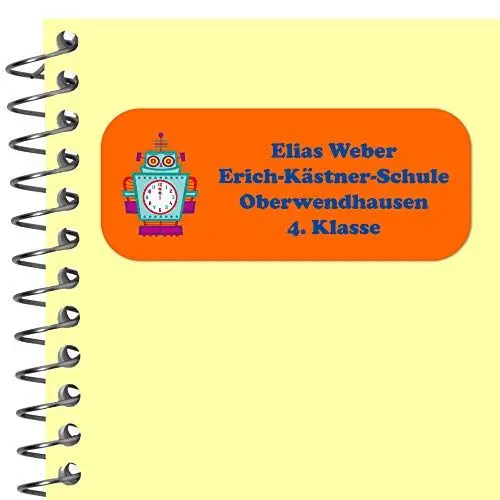 Produktbild: INDIGOS UG Adressaufkleber personalisiert - 56x23 mm - 018 - Roboter - 99 Sticker selbstklebend - Namensaufkleber Kinder Schule - Etiketten, Briefe, Gegenstände, Ordner, Umschläge