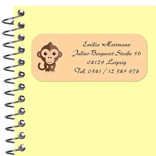 Produktbild: INDIGOS UG Adressaufkleber personalisiert - 56x23 mm - 085 - Affe - 99 Sticker selbstklebend - Namensaufkleber Kinder Schule - Etiketten, Briefe, Gegenstände, Ordner, Umschläge