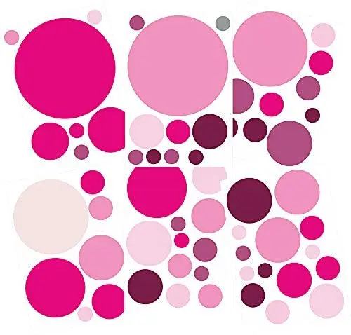 Produktbild: INDIGOS UG - WANDTATTOO Kreise 60 Stück Punkte Set - Pink Farben - Wandsticker als Dekoration, Kinderzimmer, Schule, Kita, Wohnzimmer, Aufkleber für Hotel