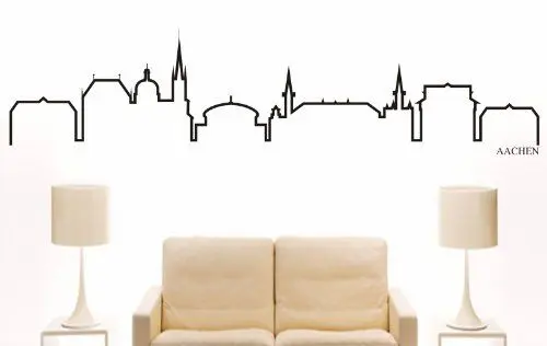 Produktbild: INDIGOS UG - Wandtattoo Wohnzimmer - Wandaufkleber Aachen (Deutschland) Design 4-180x43 cm - schwarz e712 Skyline Stadt - Aufkleber Kinderzimmer Schlafzimmer Küche Badezimmer Büro Dekoration