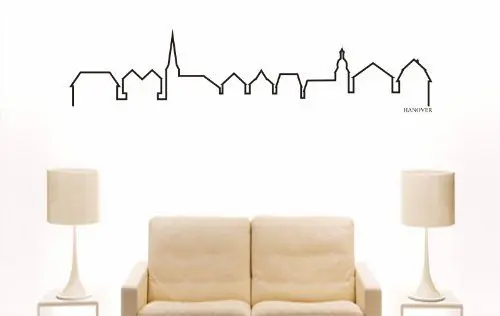 Produktbild: INDIGOS UG - Wandtattoo Wohnzimmer - Wandaufkleber Hannover (Deutschland) Design 4-96x22 cm - schwarz e790 Skyline Stadt - Aufkleber Kinderzimmer Schlafzimmer Küche Badezimmer Büro Dekoration