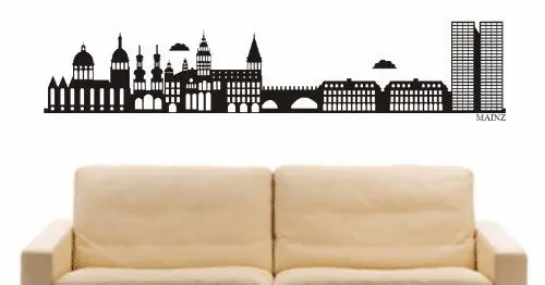Produktbild: INDIGOS UG - Wandtattoo Wohnzimmer - Wandaufkleber Mainz (Deutschland) Design 2-96x21 cm - schwarz e832 Skyline Stadt - Aufkleber Kinderzimmer Schlafzimmer Küche Badezimmer Büro Dekoration