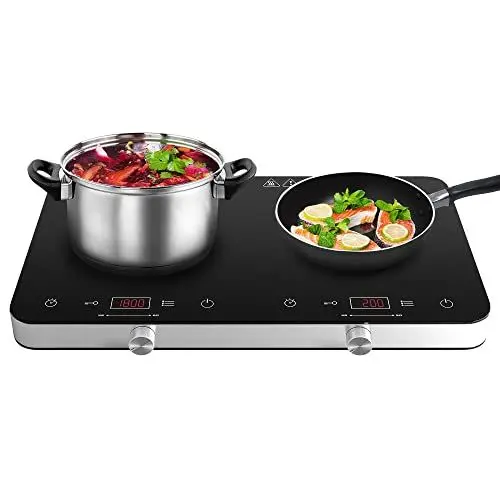 Produktbild: Induktionskochfeld 2 Platten, Cooktron Doppel-Induktionskochplatte mit Touch & Knopfsteuerung, Unabhängige Steuerung, 10 Temperaturstufen, 3500W Max, 4-Stunden-Timer, Ideal für Heimküche & Camping