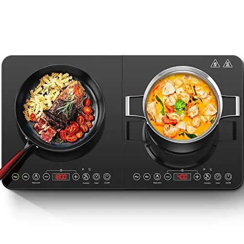 Produktbild: Induktionskochfeld 2 platten,Aobosi Induktionskochplatte mit Unabhängiger Steuerung, 10 Temperaturstufen und 6 Leistungsstufen, Edelstahl,3500W, 4-Stunden-Timer, Max & Min-Taste, Sicherheitssperre