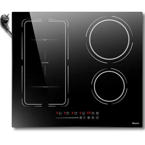 Produktbild: Induktionskochfeld mit Stecker 4 Platten, Disaenvir Einbau Induktionsfeld 220 Volt Flexzone, Induktions autark 60cm 3500W, 9 Leistungsstufen, Boost Isolierfunktion, Timer, Disaenvir