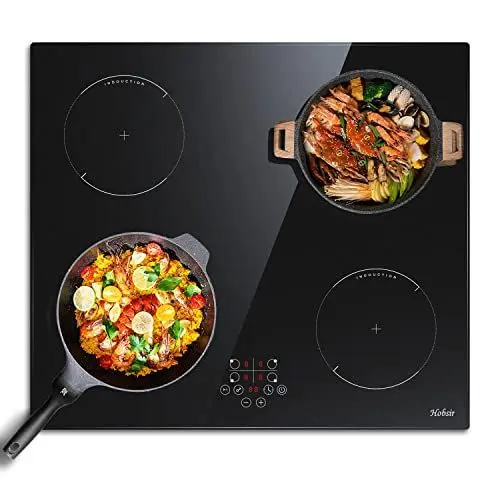 Produktbild: Induktionskochfeld 60 cm 4 Zonen Einbau kochfeld induktion, Induktionskochfeld Autark, 9 Leistungsstufen Touch-Bedienung 6400W, Fester Draht, kein Stecker enthalten