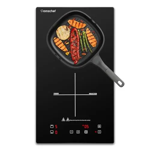 Produktbild: Induktionskochfeld, AMZCHEF Induktionskochplatte 2 Platten Einbau mit 10 Leistungssstufen, Sicherheitsschloss und Sensor-Touch-Steuerung, 3300W, Schwarz