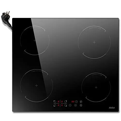 Produktbild: Hobsir Induktionskochfeld mit Stecker 4 Zonen, Einbau Kochfeld Induktion 60cm Induktionsplatte, 3500W, Touch-Bedienung, 9 Leistungsstufen, Sicherheitsschloss, Timer
