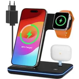 Produktbild: Induktive Ladestation für Apple Wireless Charger 3 in 1: 2024 Neu Kabelloses Ladegerät für iP.Hone 15/14/13/12/11/Pro/Max/XS/XR/X/8/Plus, Apple Watch 2/3/4/5/6/7/8/9 und Air.Pods