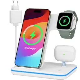 Produktbild: Induktive Ladestation für Apple Wireless Charger 3 in 1: 2024 Neu Kabelloses Ladegerät für iPhone 15/14/13/12/11/Pro/Max/XS/XR/X/8/Plus, Apple W.atch 2/3/4/5/6/7/8/9 und Air.Pods