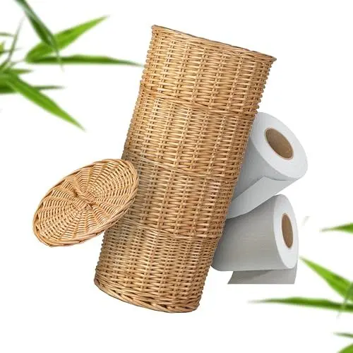 Produktbild: Industor® Toilettenpapier Aufbewahrung aus Weide - Toilettenpapier Stehend für 3 Rollen Klopapier mit Deckel - Badezimmer Deko zubehör