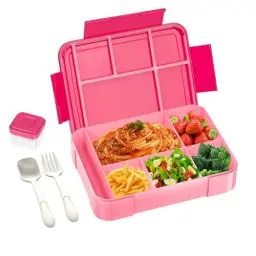 Produktbild: iNeibo Brotdose Kinder mit Fächern Lunchbox Kinder Brotdose mit Fächern Bento Box Kinder Brotbox Jausenbox Snackbox Vesperbox Vesperdose Kinder mit Soßenbox für Schule und Kindergarten PBA Frei Rosa