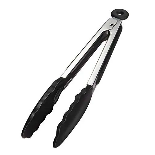Produktbild: iNeibo Grillzange Küchenzange Zange Küche aus Rostfreim Edelstahl und Silikon Fleischzange Kochzange mit Hitzebeständigem Silikongriff 23cm Schwarz