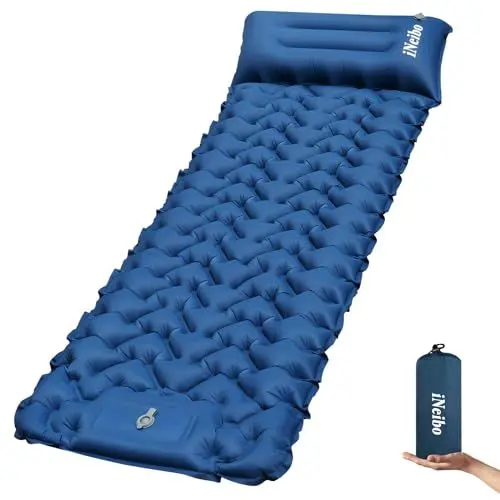Produktbild: iNeibo Isomatte Selbstaufblasend Isomatte Outdoor mit Kleinem Packmaß Luftmatratze Selbstaufblasend mit Fußpresse Pumpe & Kissen Camping Matratze ultraleicht für Outdoor, Wandern, Strand & Zelten Blau