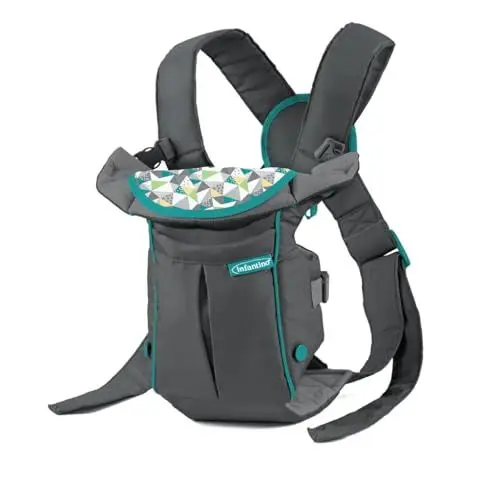 Produktbild: INFANTINO Swift Classic Carrier – ergonomische Babytrage mit 2 Tragepositionen und Tasche, graue verstellbare Babytrage mit Hüftsitz und Fronttasche zum Verstauen wichtiger Utensilien, 300105