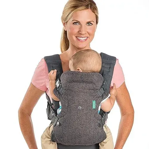 Produktbild: Infantino Flip Advanced 4-in-1 Babytrage – Ergonomische Babytrage mit 4 Tragepositionen – Für Säuglinge und Kleinkinder von 3,6-14,5 kg – Grau