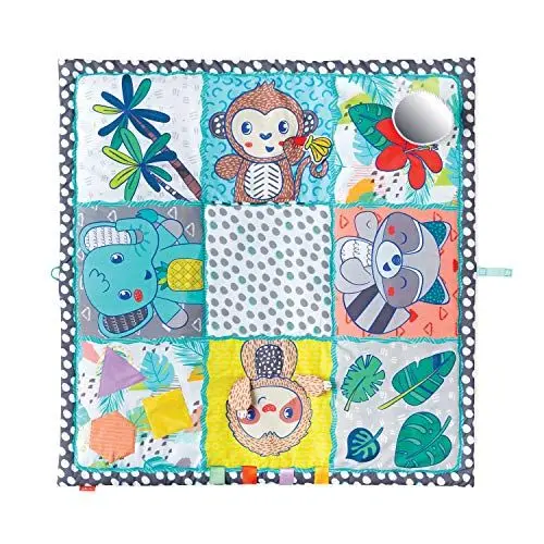 Produktbild: Infantino Jumbo Sensory Discovery Mat – 122 x 122 cm Spielmatte für Babys, Sensorische Erkundung, für Tummy Time und zum Mitnehmen, Entwicklungsspielzeug mit Spiegel