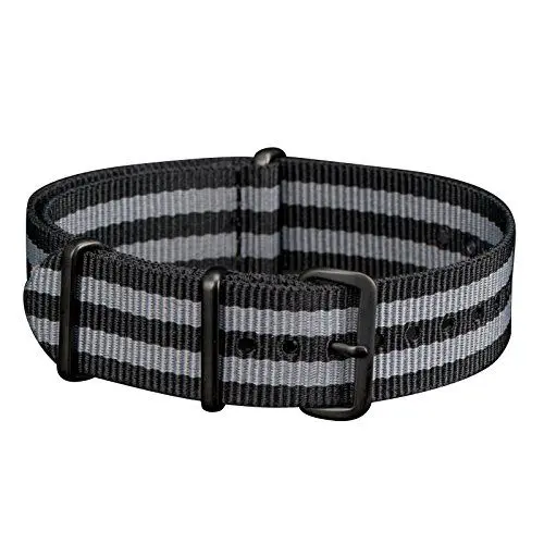 Produktbild: Infantry Herren-Uhrenarmband Natoband Nato Nylon Strap Ersatband Unisex Durchsteck-Uhrenband Uhrband Grau Schwarz Streifen 20mm Ersatz-Watch Armband mit Edelstahl Metall Schließe für Damen
