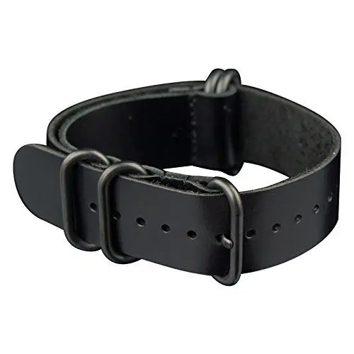 Produktbild: Infantry Uhrenarmband 22mm Lederarmband Uhr Ersatband Echtleder Leder Durchsteck-Uhrenarmbänder Natoband Zulu Strap Schwarz Wasserdicht Ersatz-Watch Armband mit Edelstahl Metall Schließe für Herren