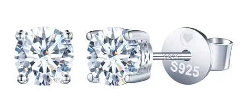 Produktbild: INFINIONLY Damen Mädchen Solitär Diamant Ohrringe mit Vier Klauen 2 Karat Moissanit 925 Silber Ohrstecker D Farbe VVS1 Perfekt Geschliffene 6,5mm Diamant Ohrschmuck mit GRA Zertifikat