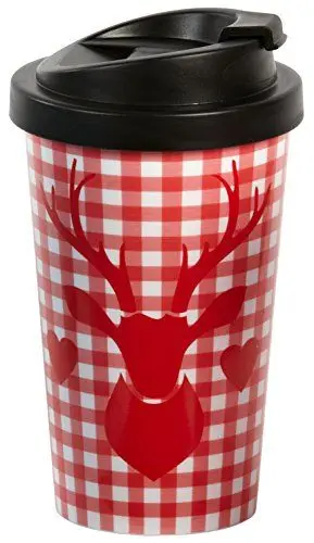 Produktbild: infinite by GEDA LABELS (INFKH) Coffee To go Becher Hirsch rot Kariert Coffee To go Becher, Kunststoff, Rot/Weiß, cm, 9 x 9 x 17 cm, 1 Einheiten