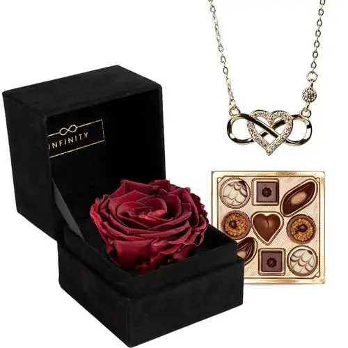 Produktbild: Infinity - Geschenk Set mit 1 Ewigen Rose und 925er Infinity Kette in Gold - (3 Jahre haltbare Rose mit 925er Silber Kette) - Als Geschenk verpackt